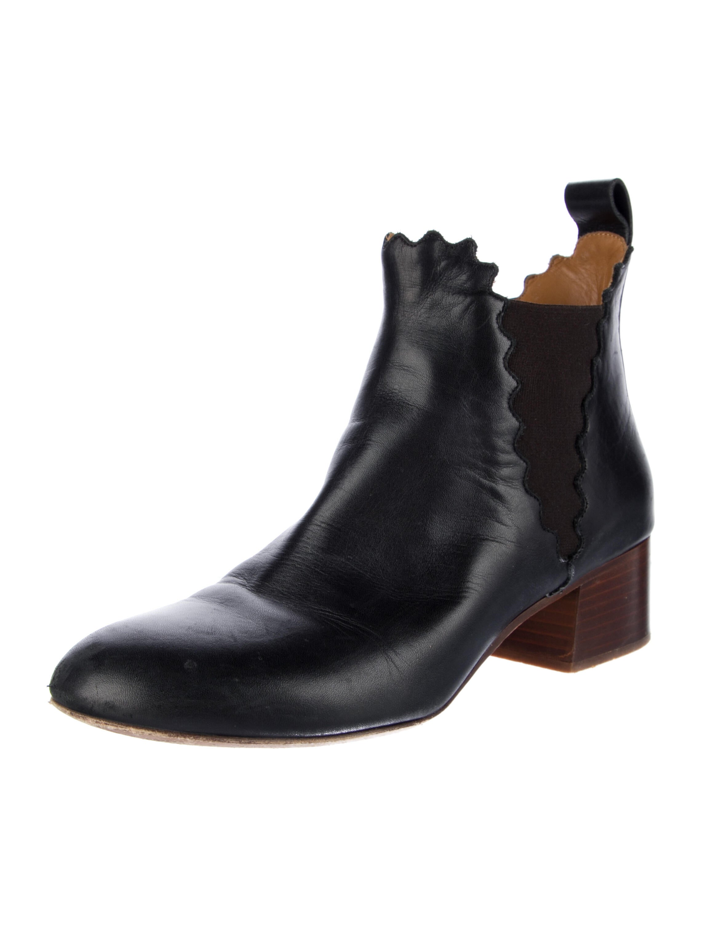 Chloé Leather Scalloped Accent Chelsea Boots