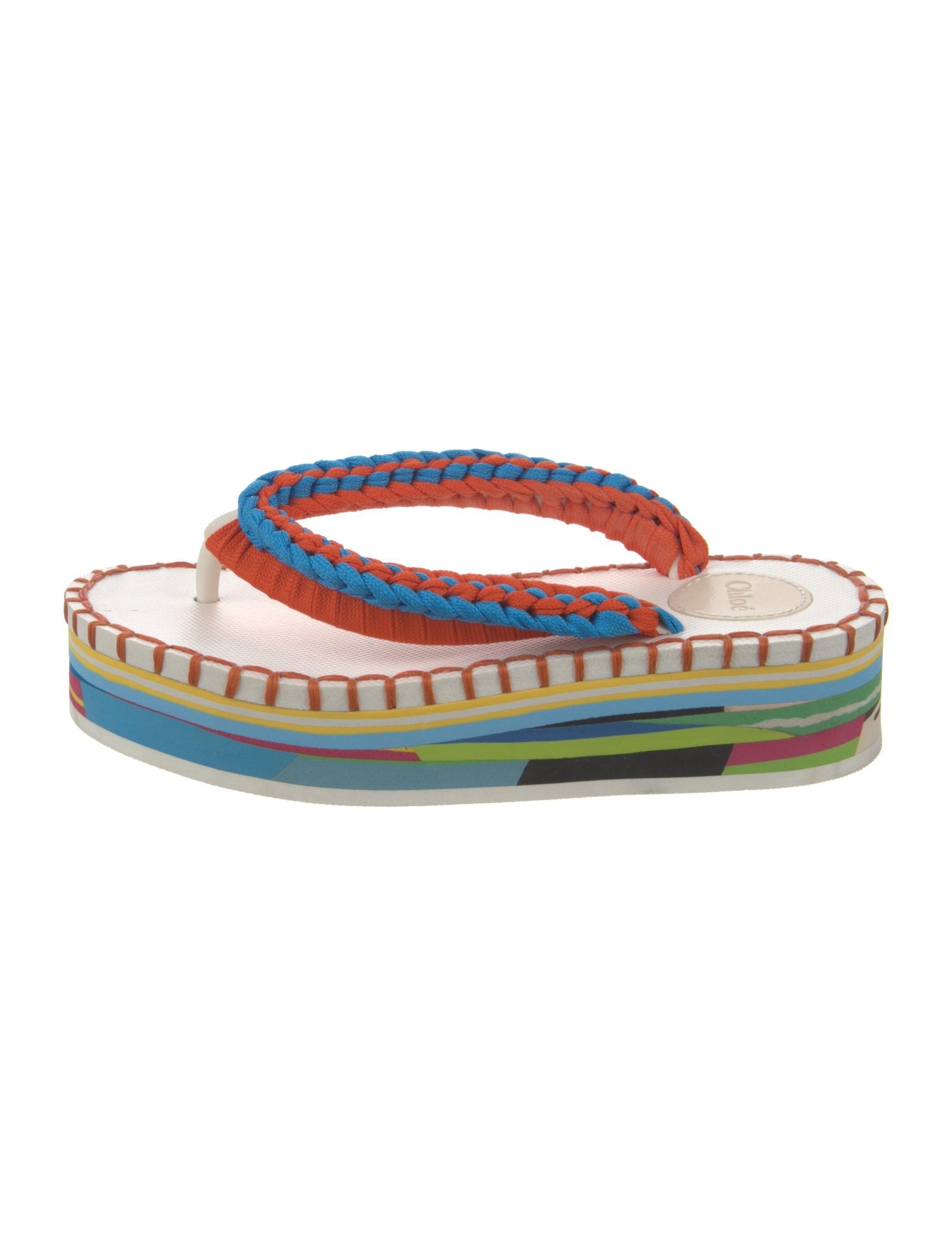 Chloé Colorblock Pattern Whipstitch Trim Flip Flops