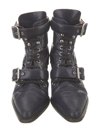Chloé Leather Animal Print Lace-Up Boots