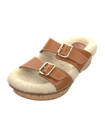 Chloé Leather Fur Trim Slides