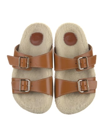 Chloé Leather Fur Trim Slides