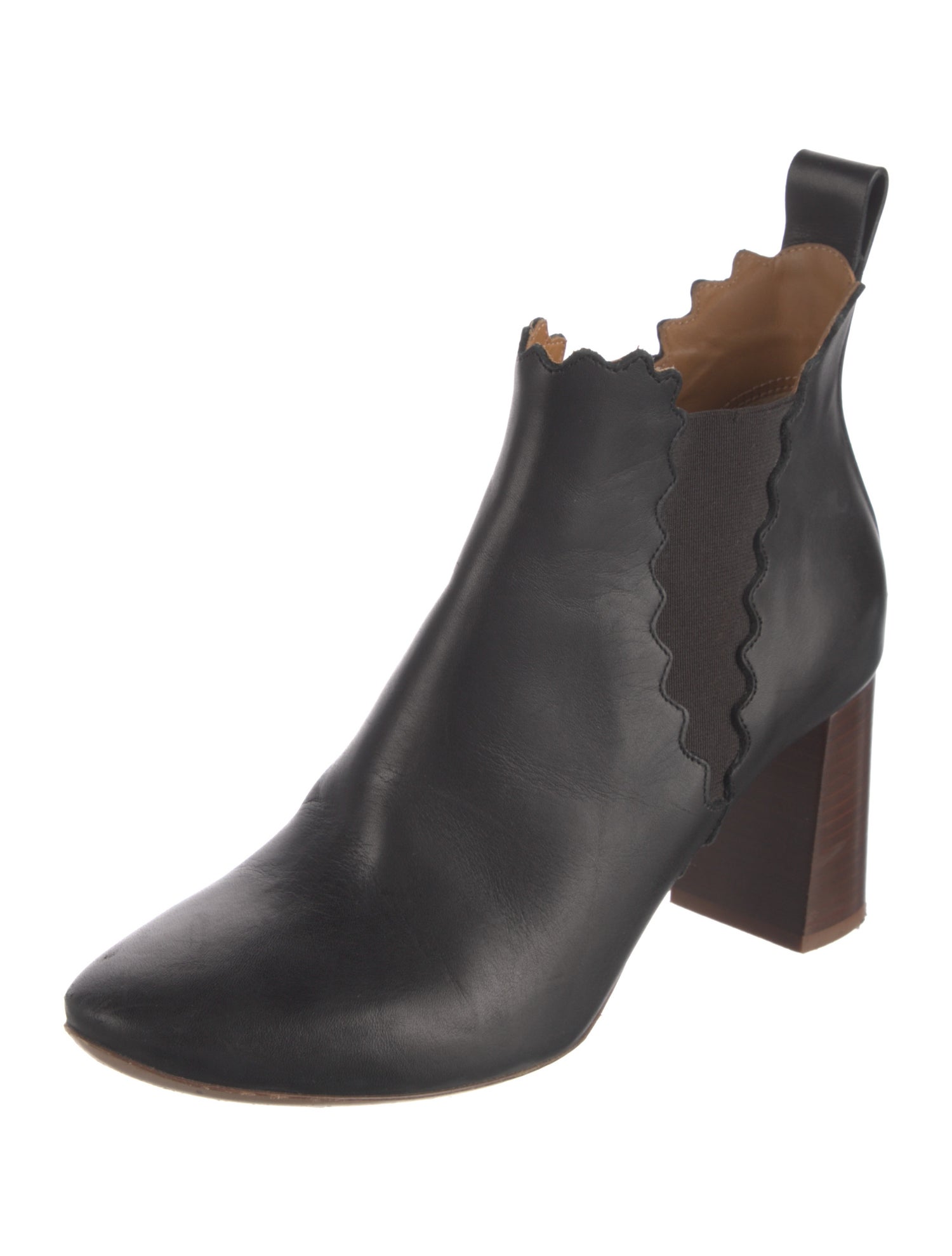 Chloé Leather Scalloped Accent Chelsea Boots
