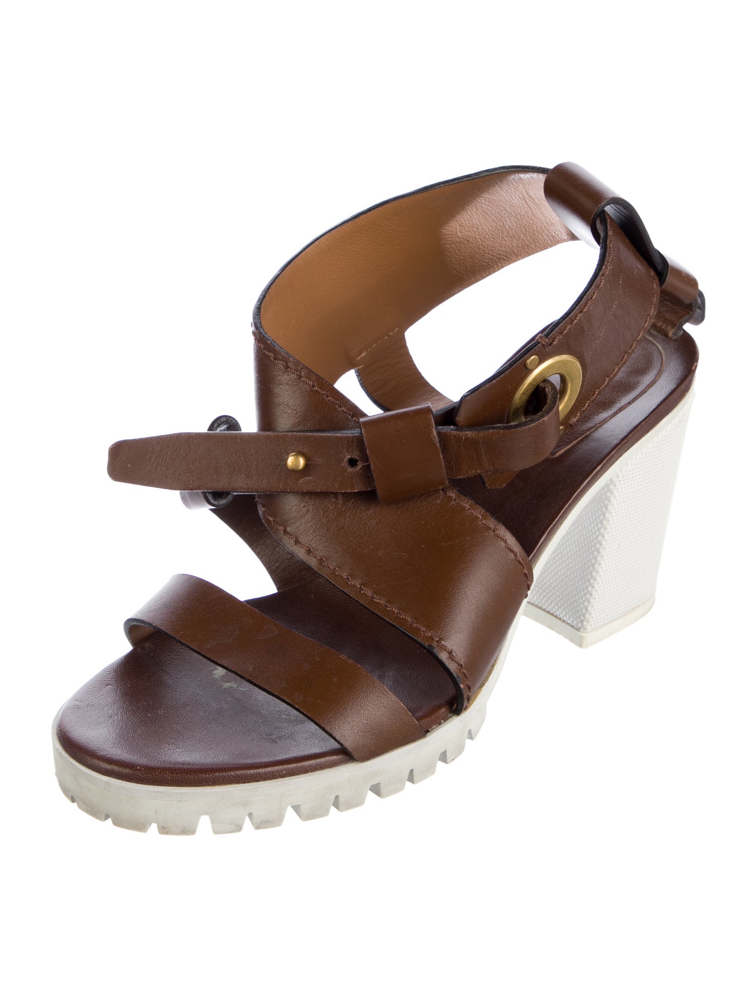 Chloé Leather Cutout Accent Slingback Sandals