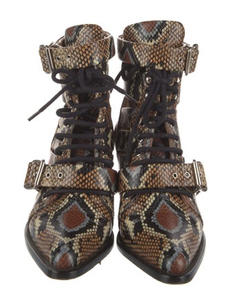 Chloé Leather Animal Print Lace-Up Boots