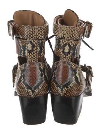 Chloé Leather Animal Print Lace-Up Boots