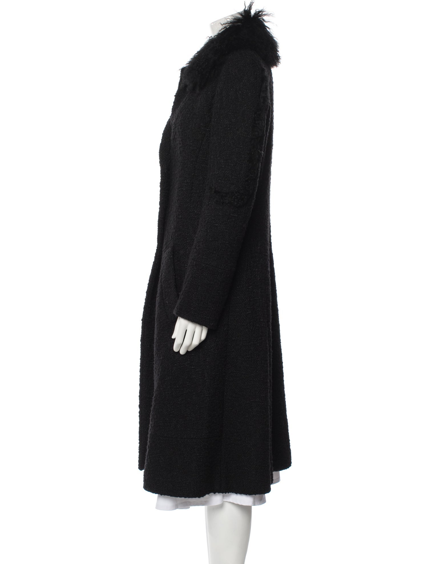 【関税&送料込】Chloe Coats Black Chloé Chloé Lambskin Coat Black Pointed Collar Long Slit
