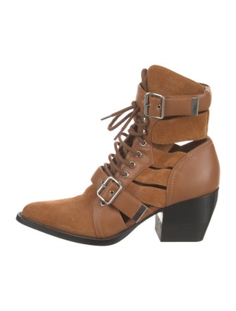 Chloé Suede Leather Trim Embellishment Lace-Up Boots