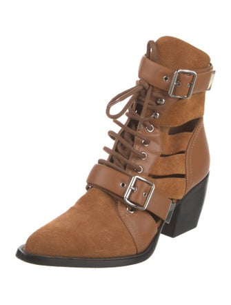 Chloé Suede Leather Trim Embellishment Lace-Up Boots