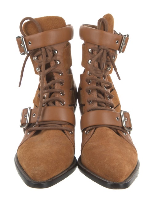 Chloé Suede Leather Trim Embellishment Lace-Up Boots