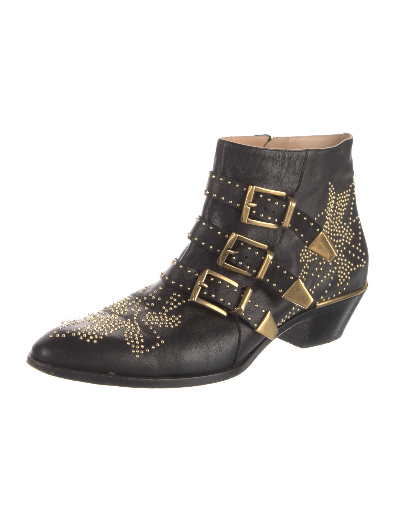 Chloé Leather Studded Accents Western Boots