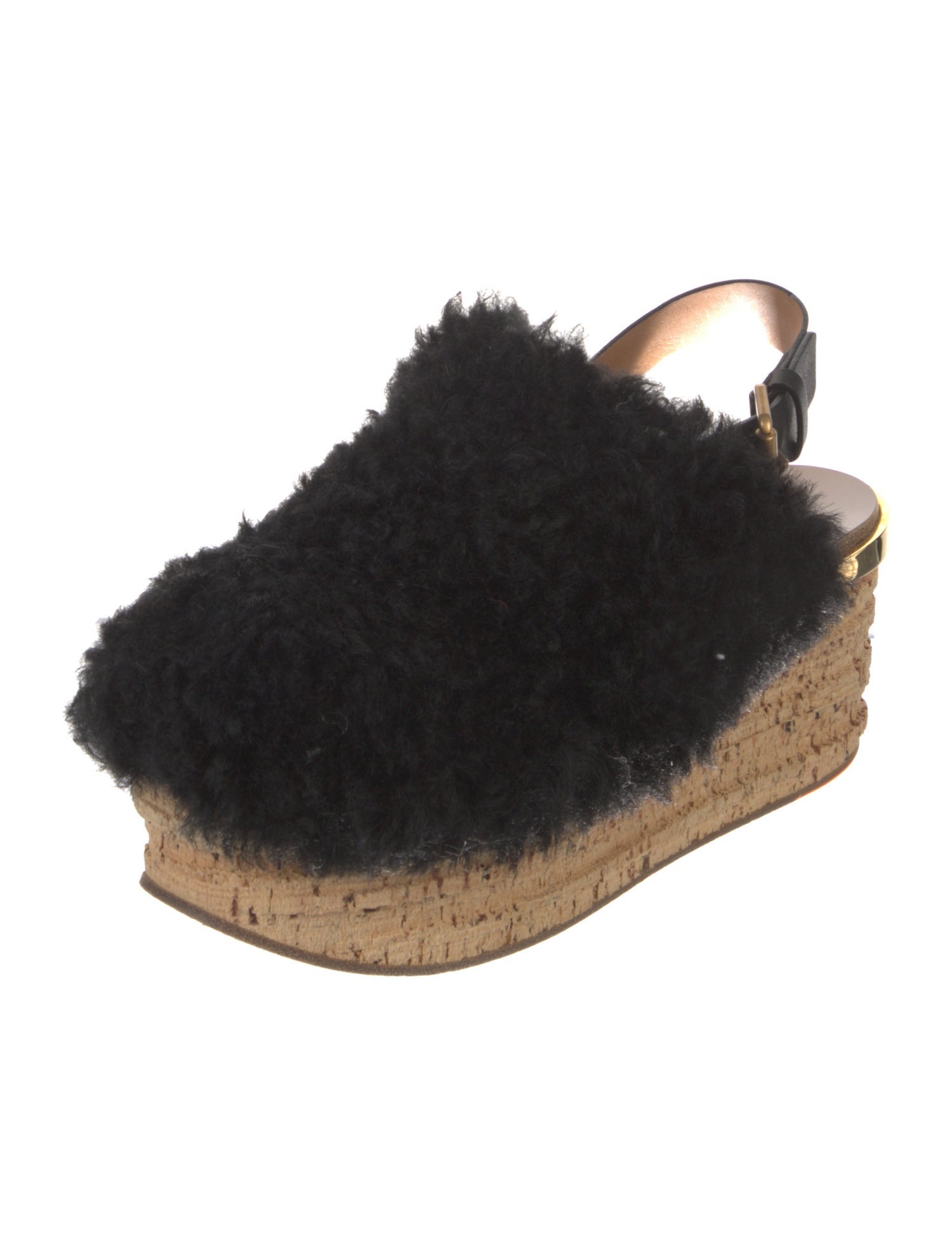 Chloé Shearling Animal Print Slingback Pumps