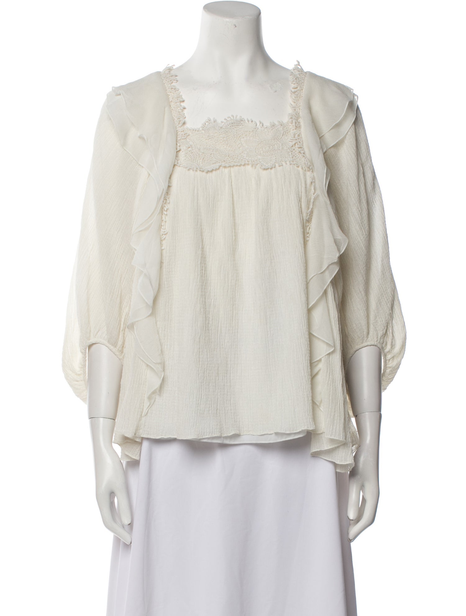 Chloé Square Neckline Three-Quarter Sleeve Blouse