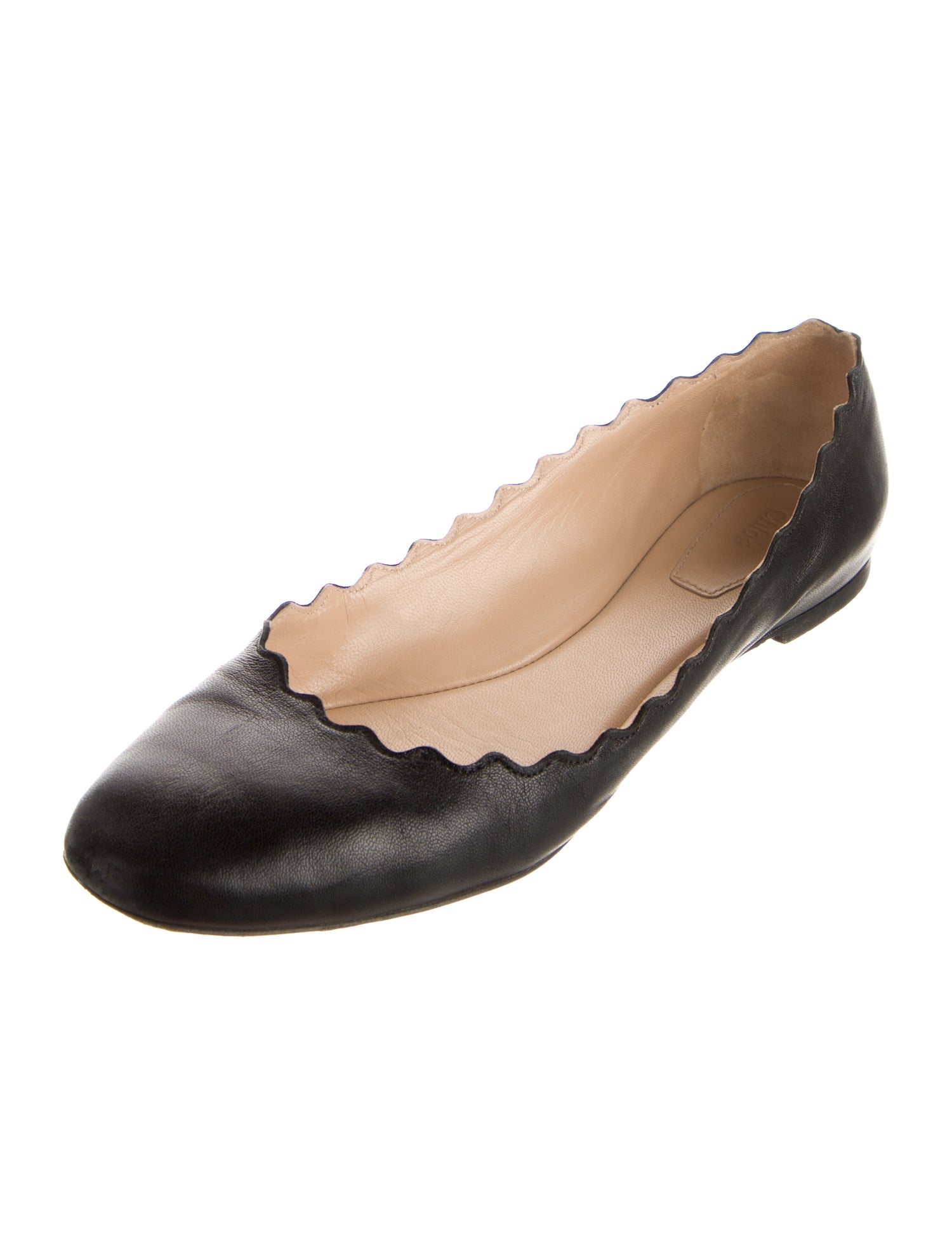 Chloé Leather Scalloped Accent Ballet Flats