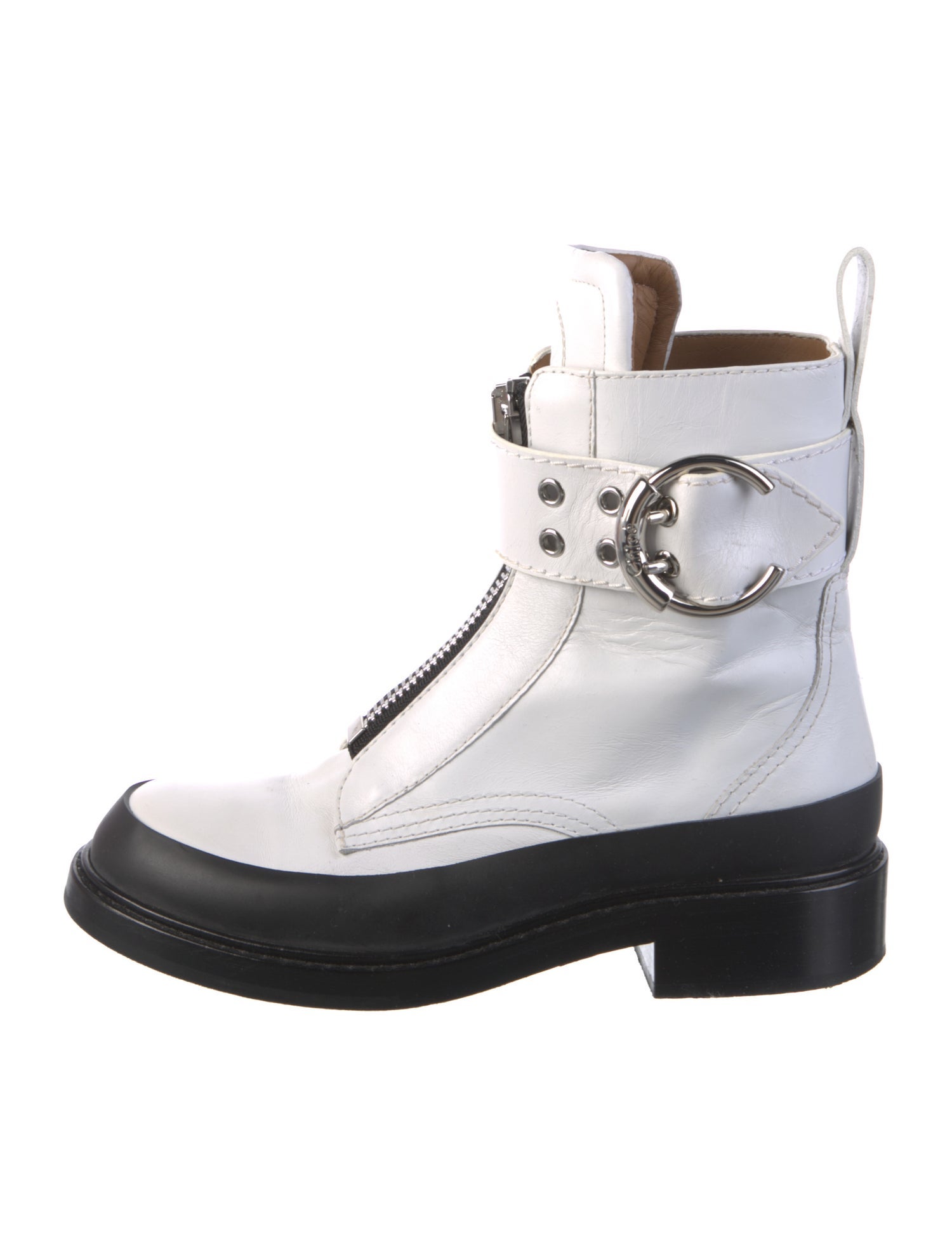 Chloé Leather Colorblock Pattern Combat Boots