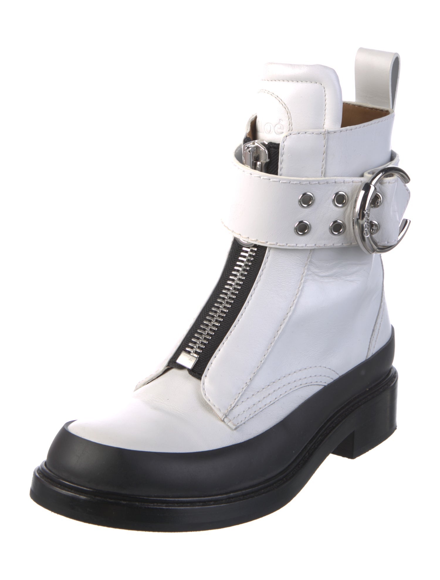 Chloé Leather Colorblock Pattern Combat Boots