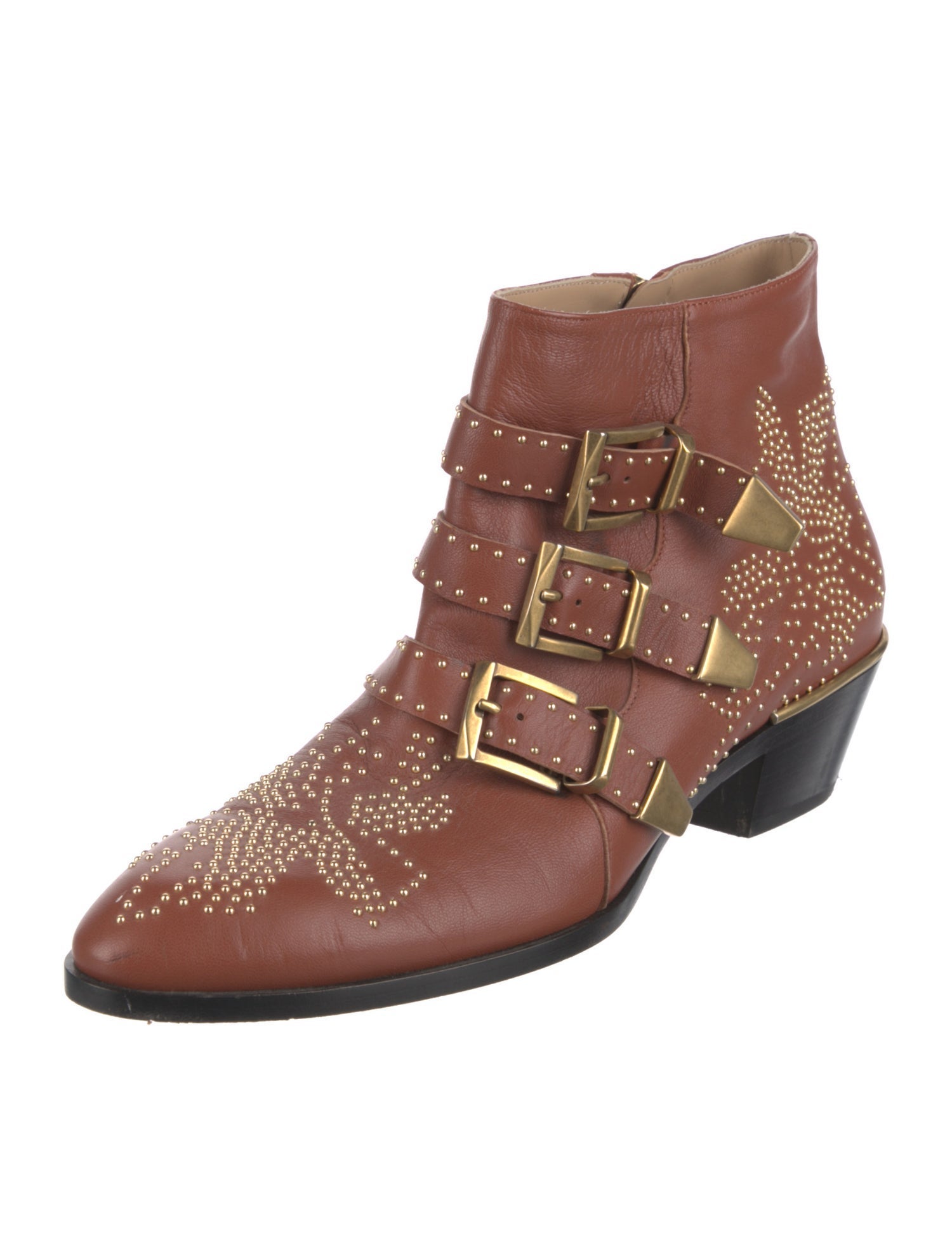 Chloé Leather Studded Accents Western Boots