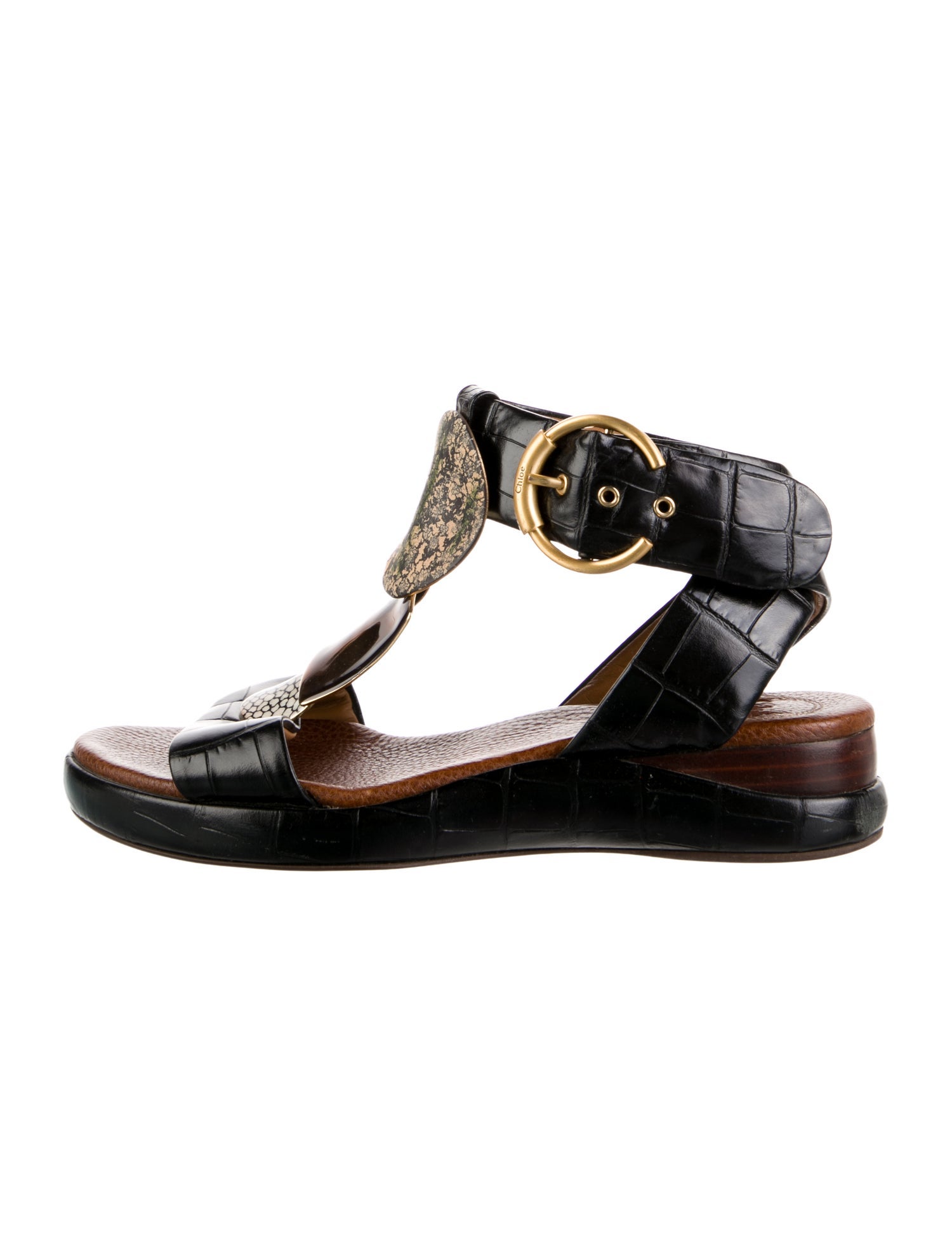 Chloé Leather Printed T-Strap Sandals