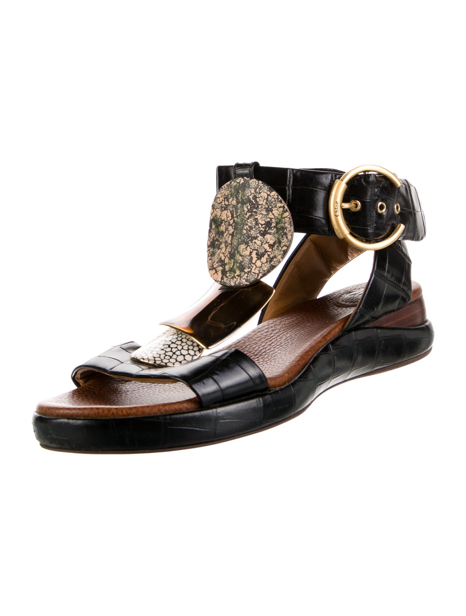 Chloé Leather Printed T-Strap Sandals