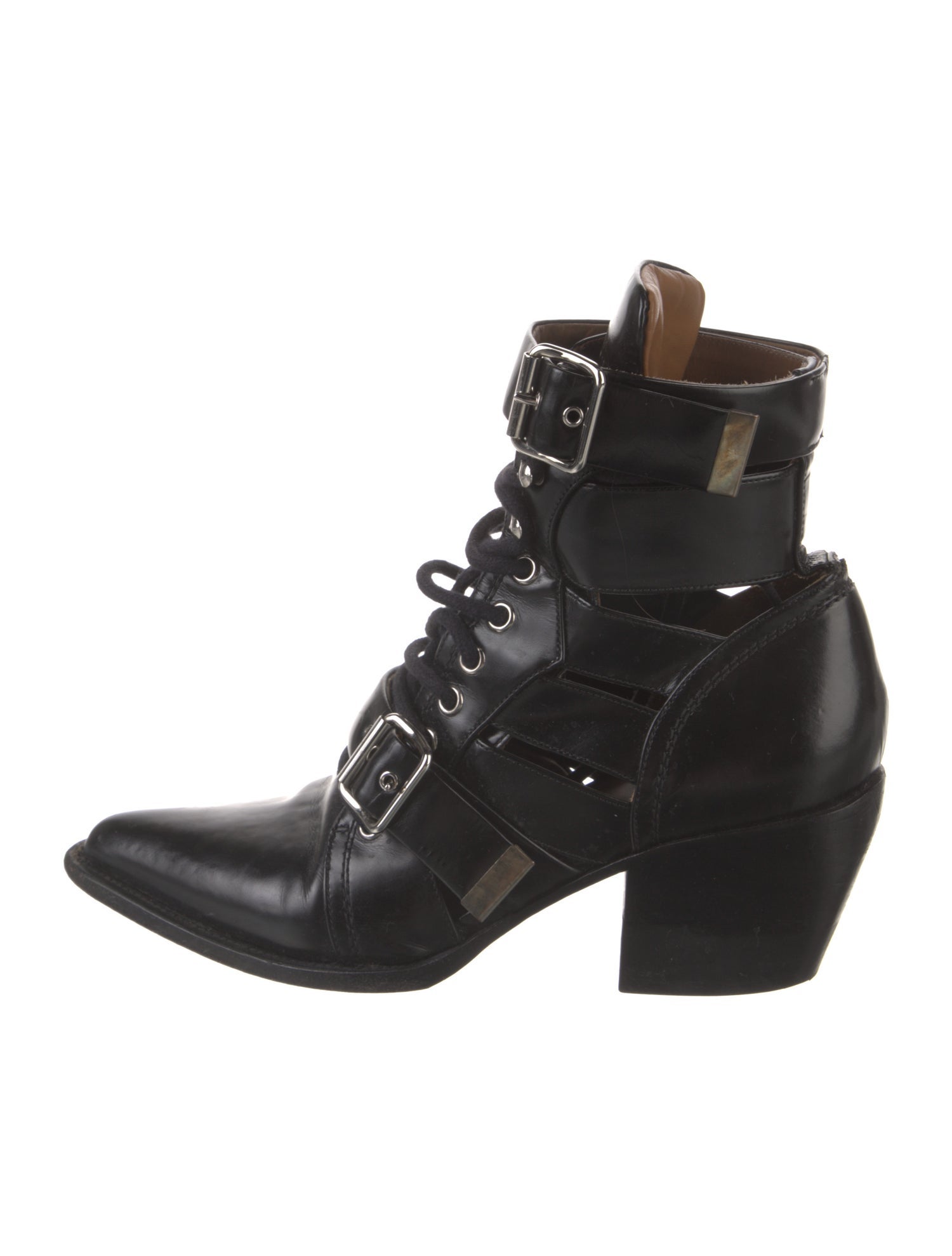 Chloé Leather Cutout Accent Lace-Up Boots