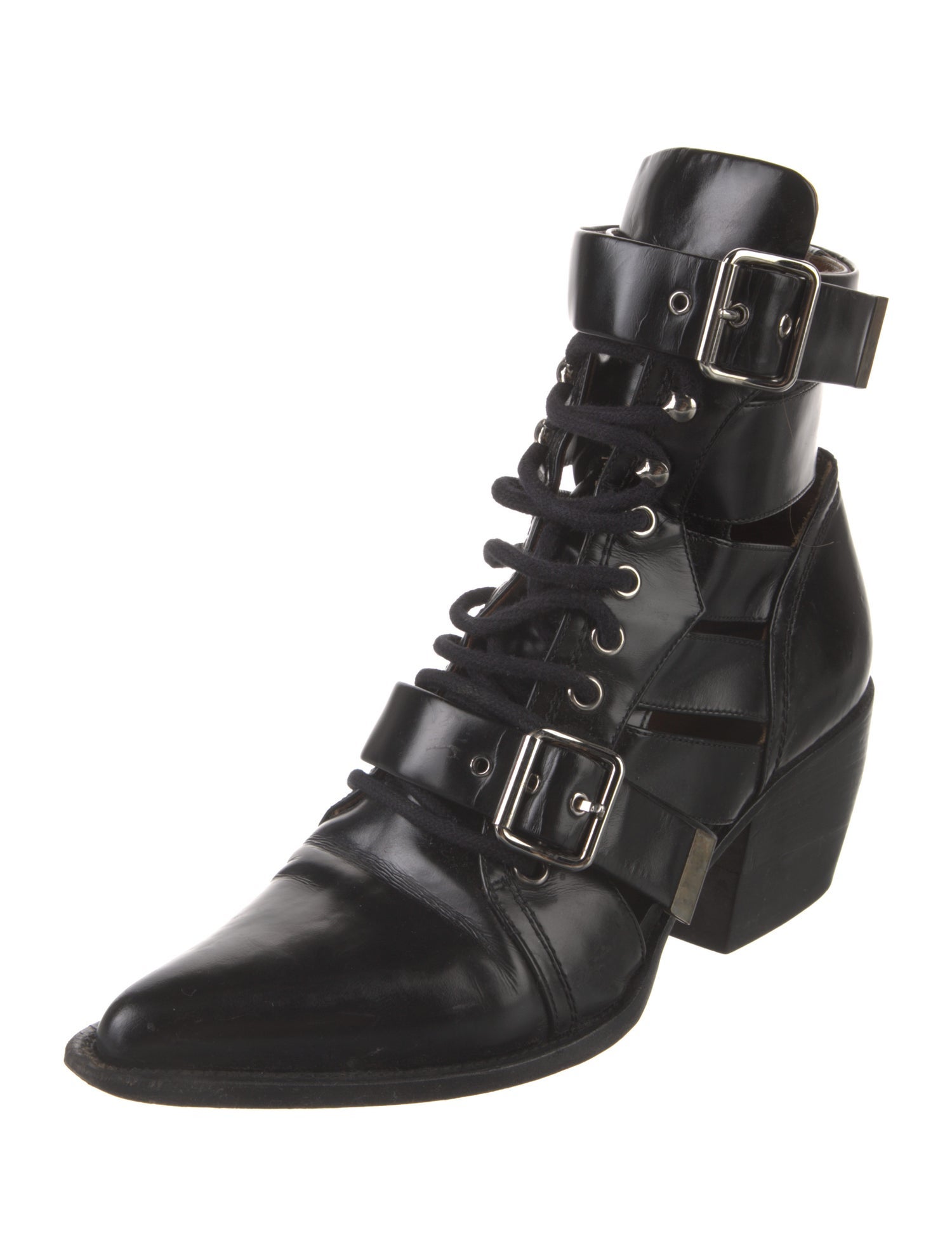 Chloé Leather Cutout Accent Lace-Up Boots
