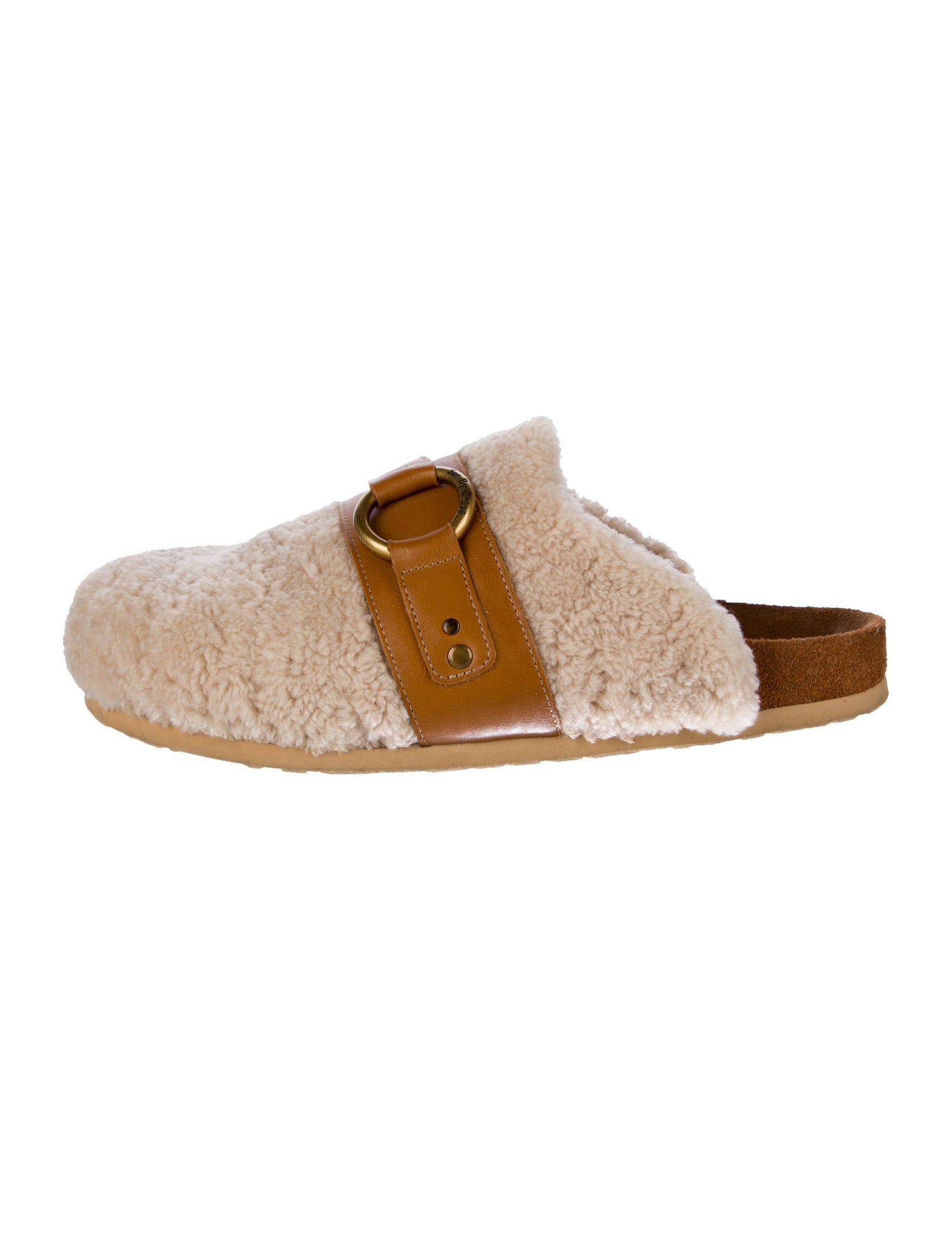 See by Chloé Shearling Leather Trim Embellishment Mules