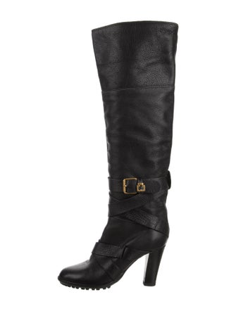 Chloé Leather Animal Print Lace-Up Boots