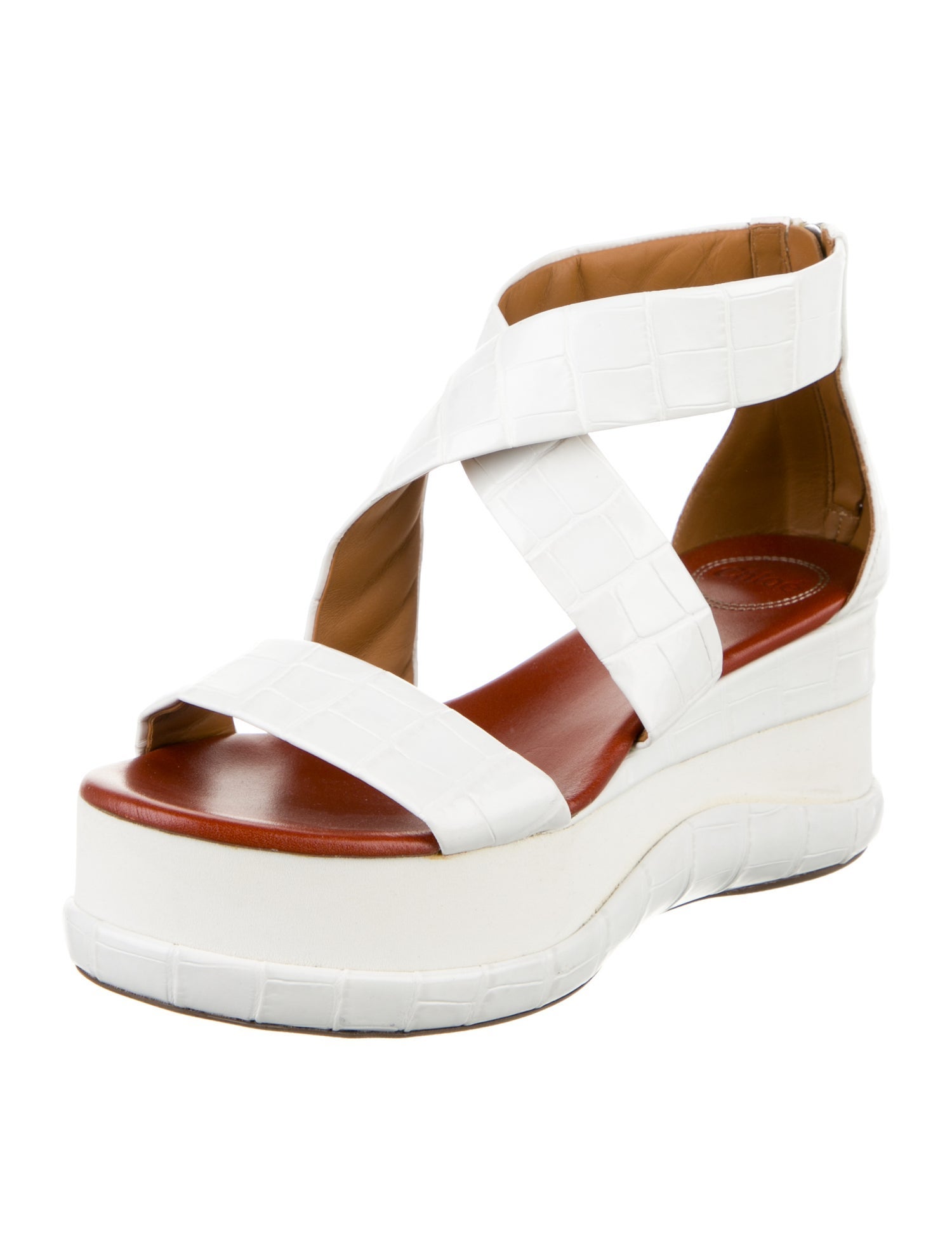 Chloé Embossed Leather Cutout Accent Slingback Sandals