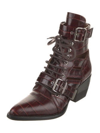 Chloé Leather Cutout Accent Lace-Up Boots