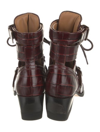 Chloé Leather Cutout Accent Lace-Up Boots