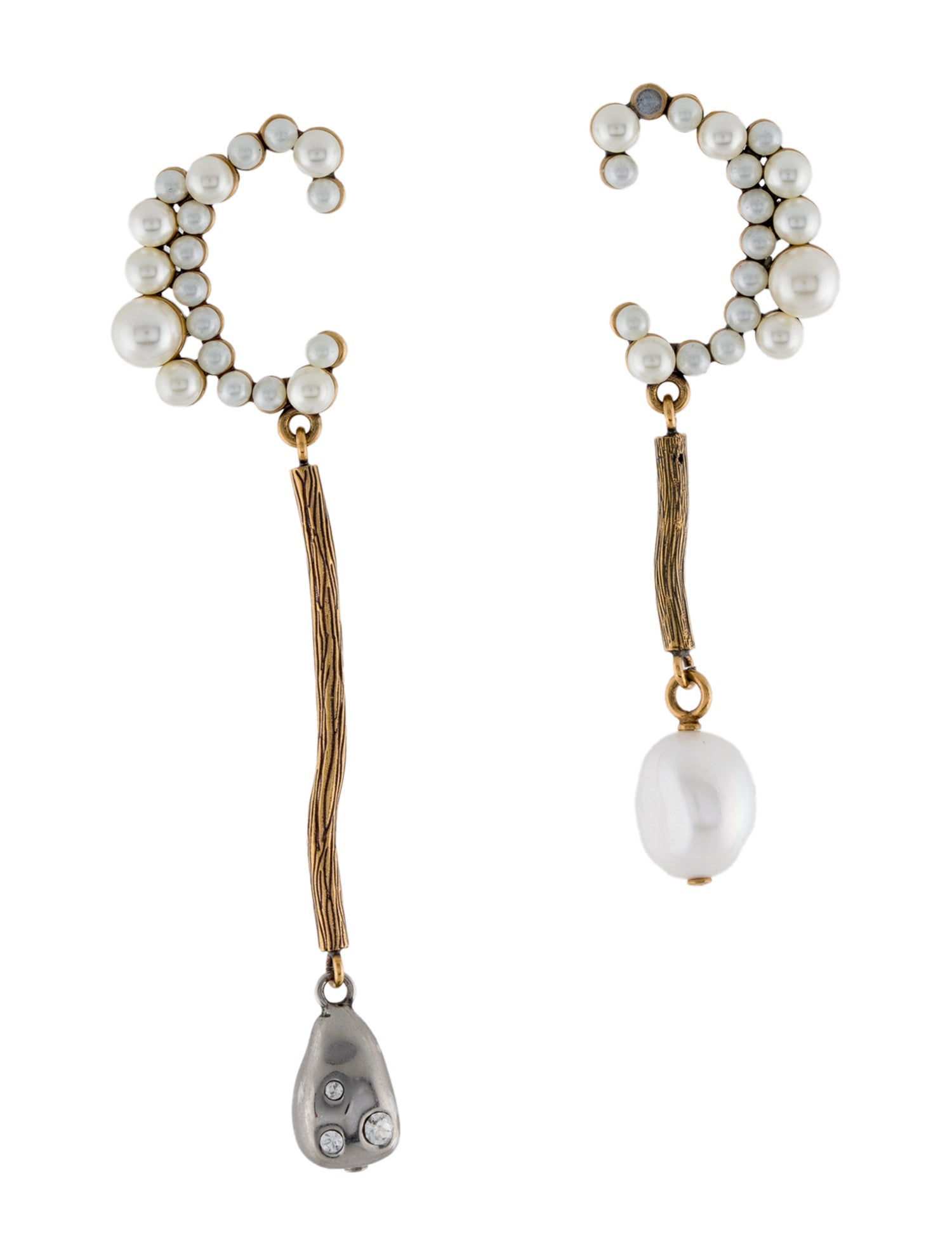 Chloé Faux Peart, Pearl & Crystal Asymmetrical Darcey Drop Earrings