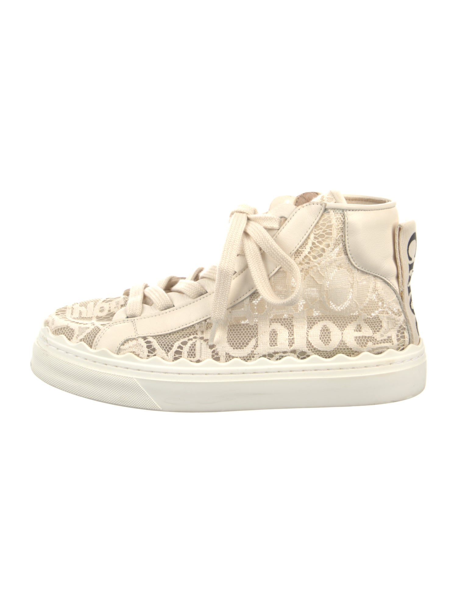 Chloé Lace Leather Trim Embellishment Sneakers