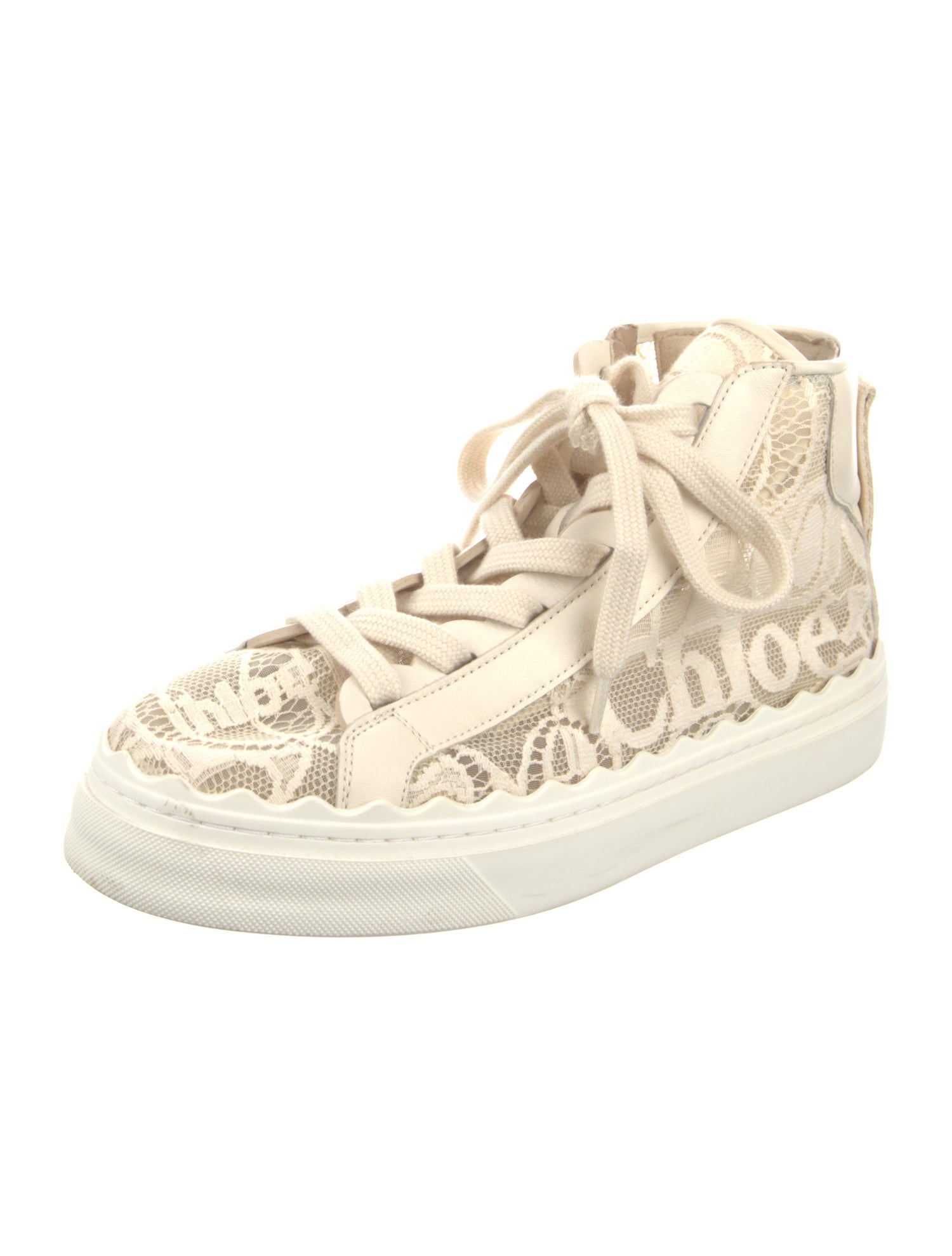 Chloé Lace Leather Trim Embellishment Sneakers