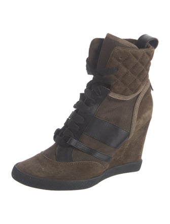 Chloé Suede Leather Trim Embellishment Lace-Up Boots