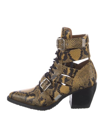 Chloé Leather Animal Print Lace-Up Boots