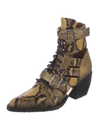 Chloé Leather Animal Print Lace-Up Boots