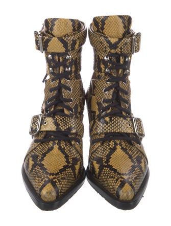 Chloé Leather Animal Print Lace-Up Boots