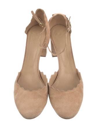 Chloé Suede Scalloped Accent D'Orsay Pumps
