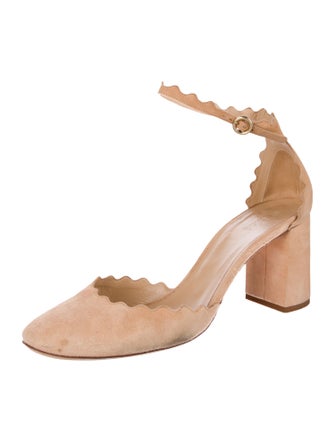 Chloé Suede Scalloped Accent D'Orsay Pumps