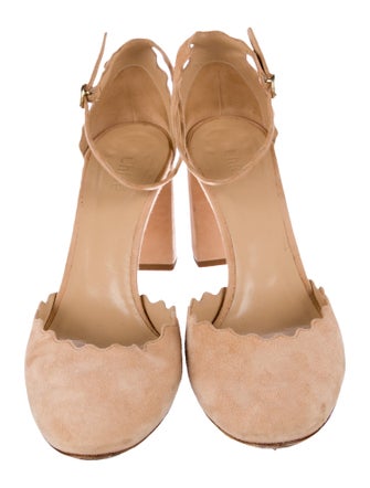 Chloé Suede Scalloped Accent D'Orsay Pumps