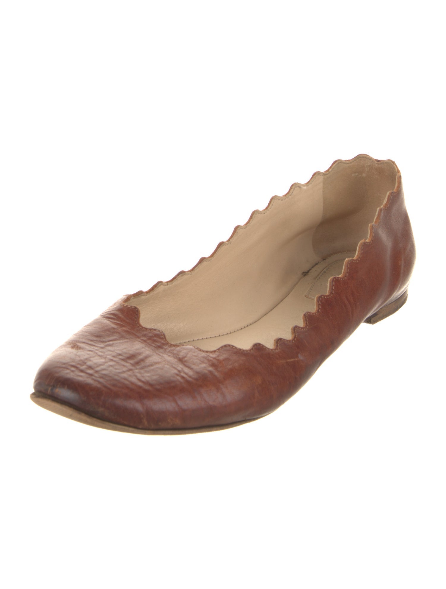 Chloé Leather Scalloped Accent Ballet Flats