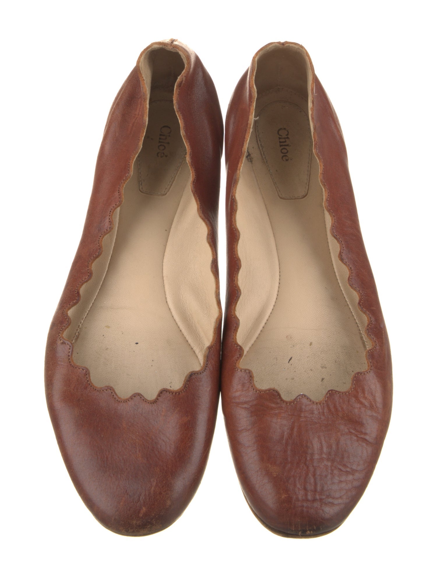 Chloé Leather Scalloped Accent Ballet Flats