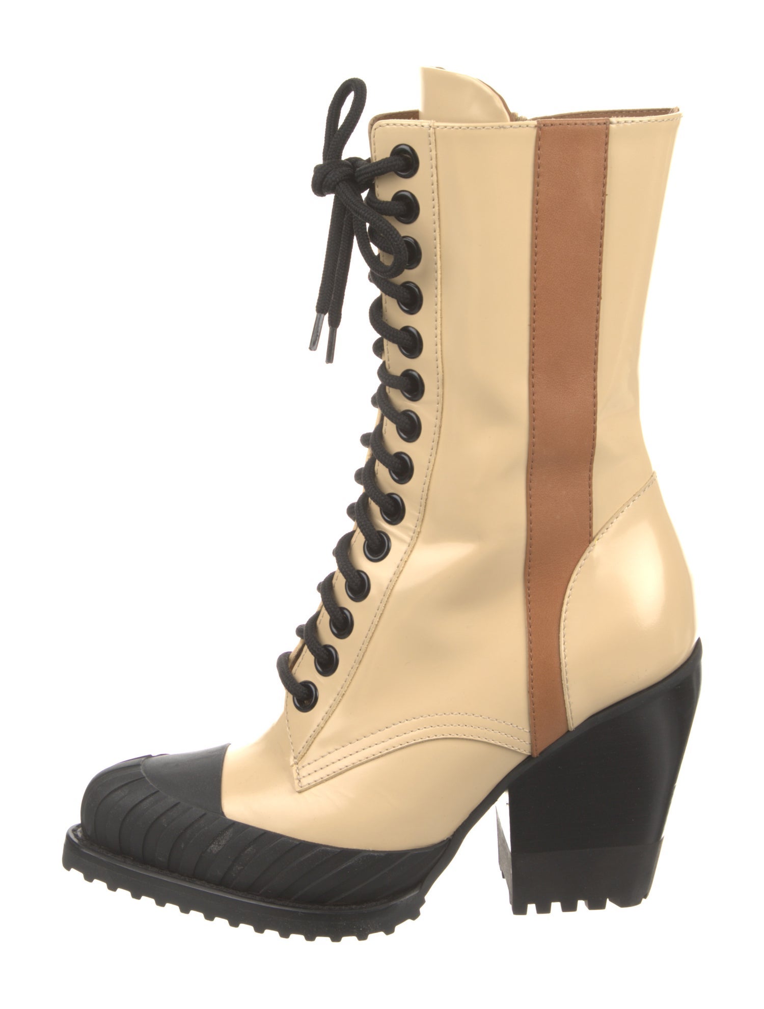 Chloé Leather Colorblock Pattern Lace-Up Boots