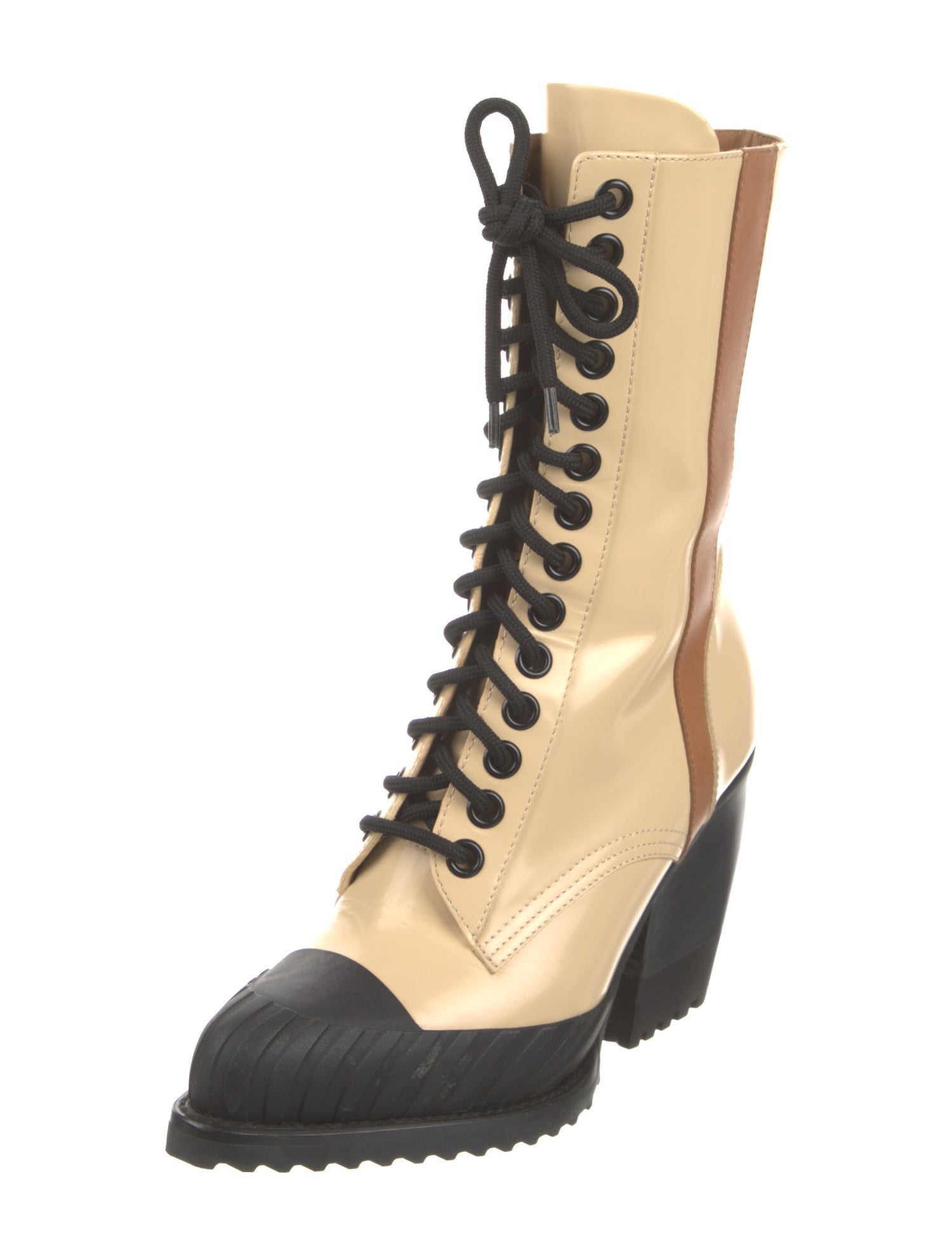 Chloé Leather Colorblock Pattern Lace-Up Boots