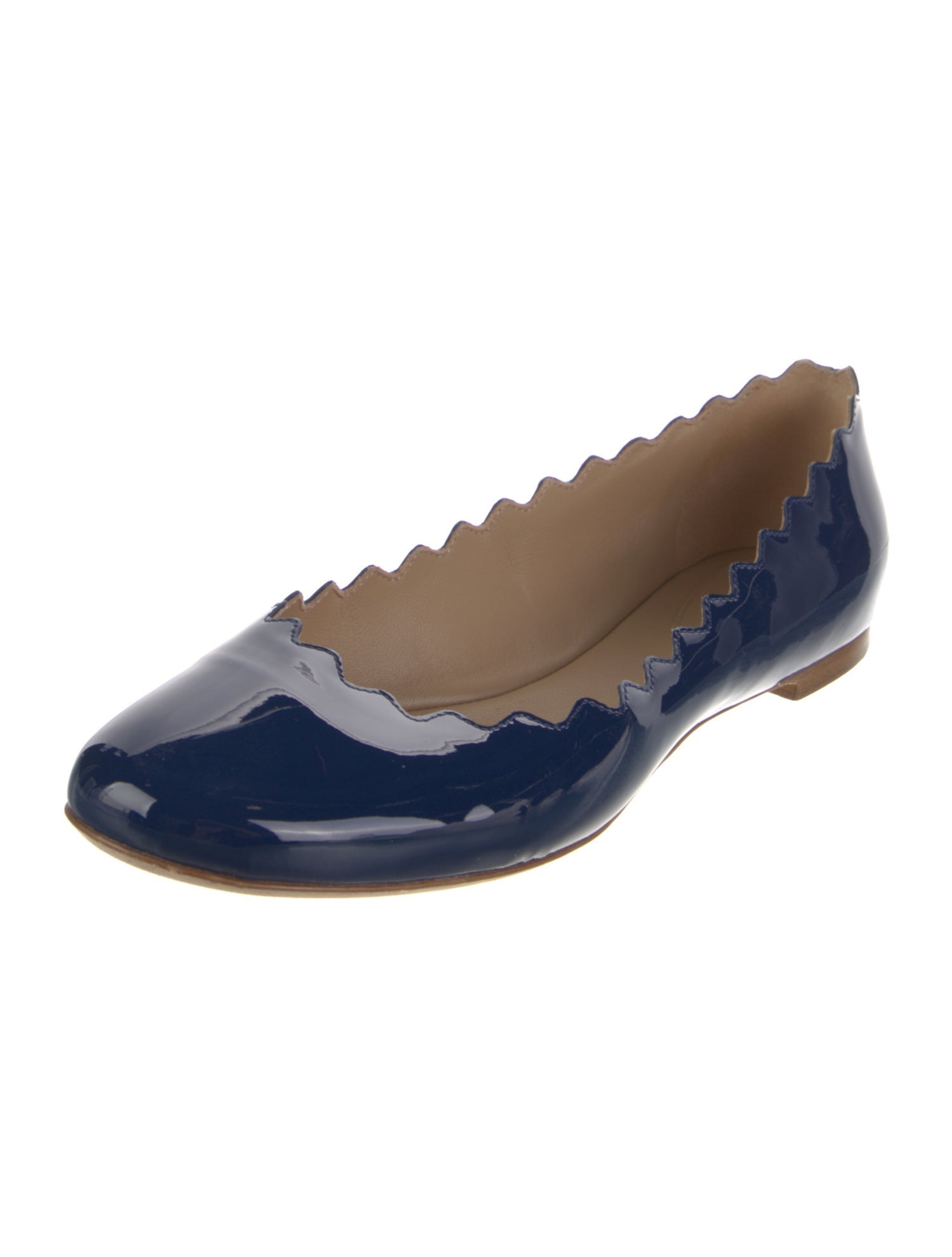 Chloé Patent Leather Scalloped Accent Ballet Flats