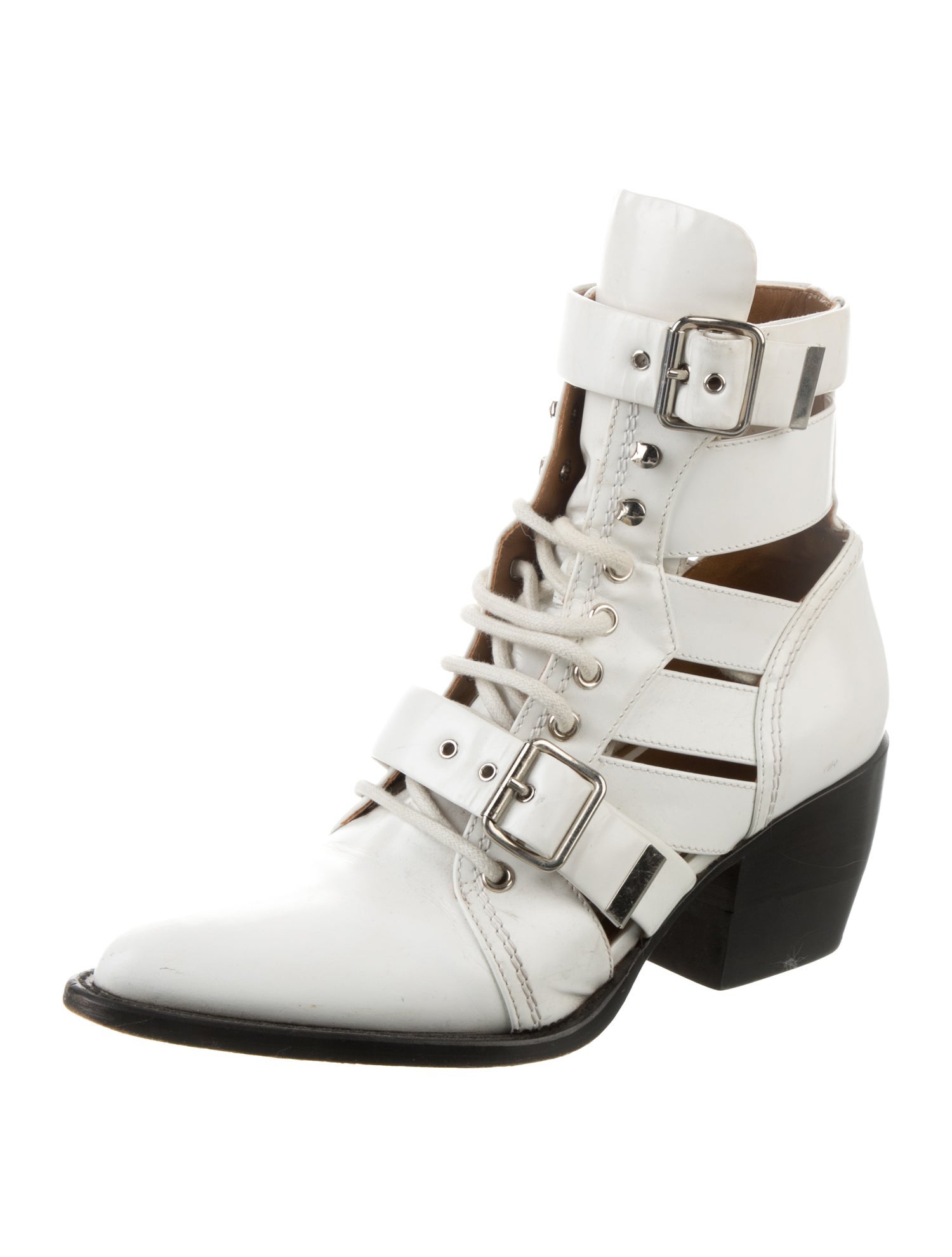Chloé Leather Colorblock Pattern Lace-Up Boots