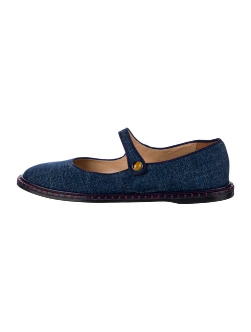 Chloé Denim Leather Trim Embellishment Mary Jane Flats