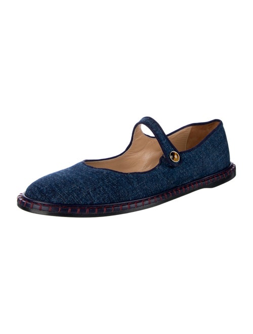 Chloé Denim Leather Trim Embellishment Mary Jane Flats