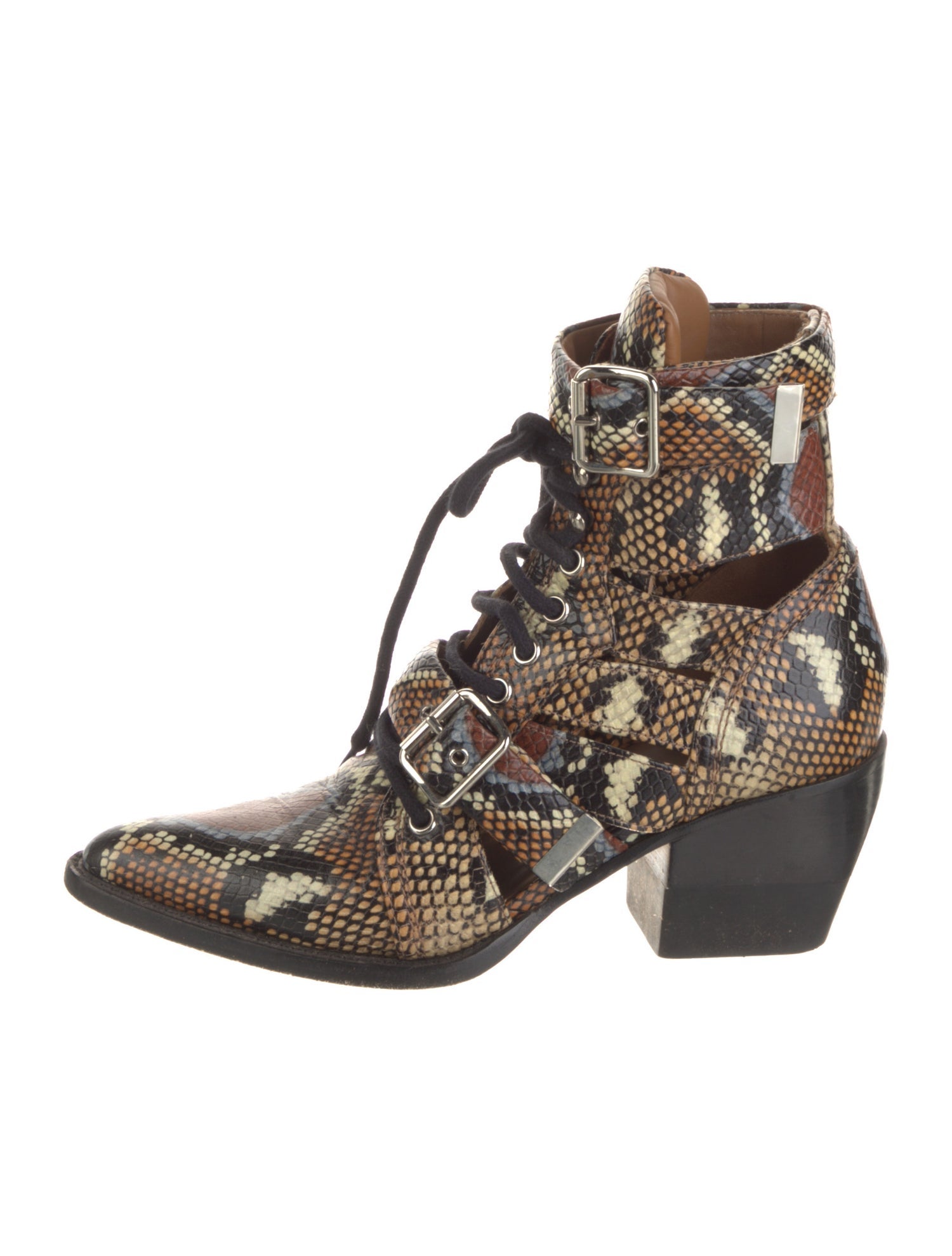 Chloé Leather Animal Print Lace-Up Boots
