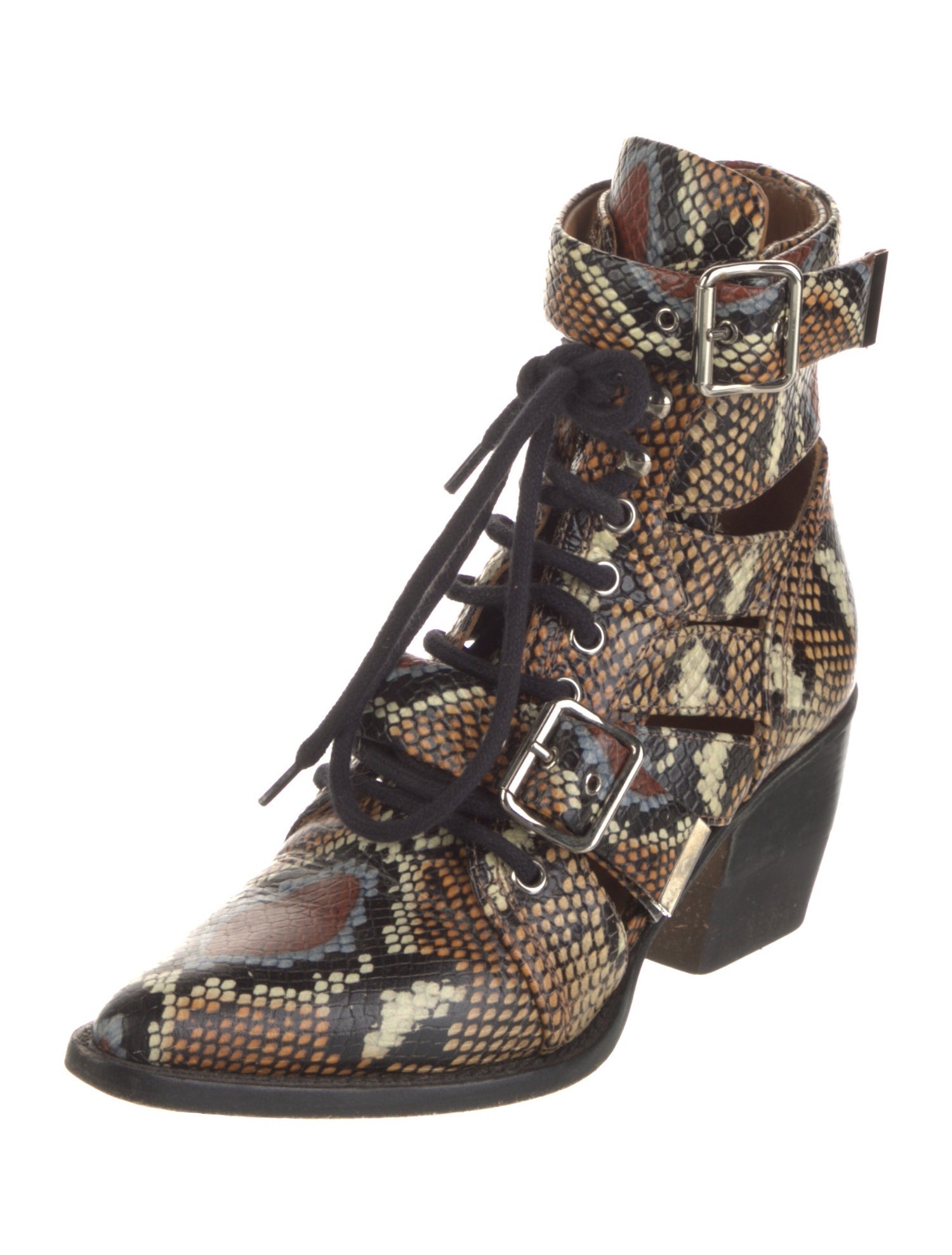 Chloé Leather Animal Print Lace-Up Boots