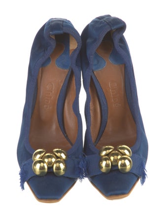 Chloé Satin Fringe Trim Accent Slingback Pumps